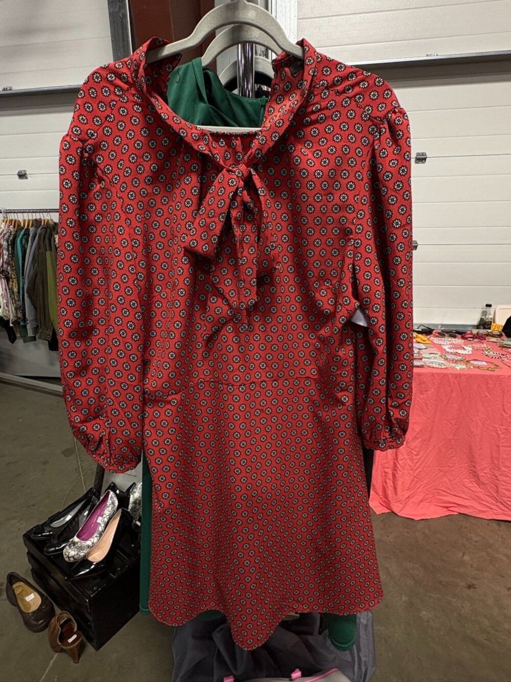 Primark UK 18 Red Floral Retro Necktie Bow Dress